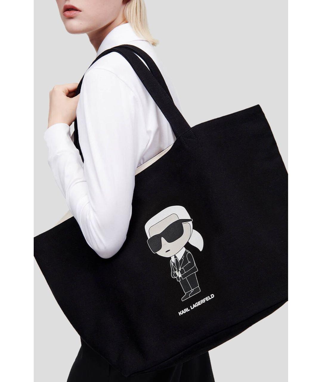 KARL LAGERFELD Черная хлопковая пляжная сумка, фото 3