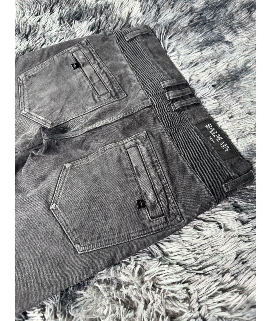 BALMAIN Антрацитовые хлопковые прямые джинсы, фото 4