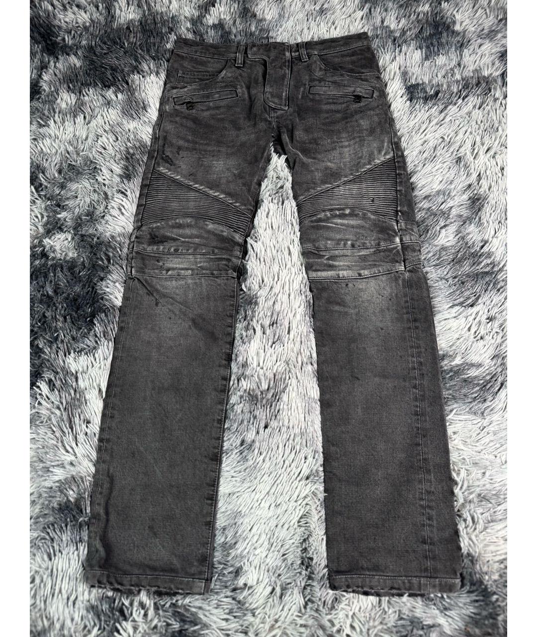 BALMAIN Антрацитовые хлопковые прямые джинсы, фото 7