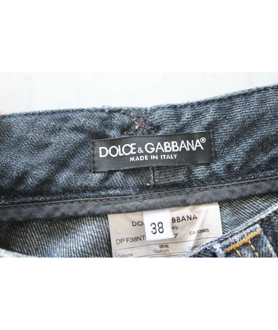 DOLCE&GABBANA Темно-синие хлопковые прямые джинсы, фото 4