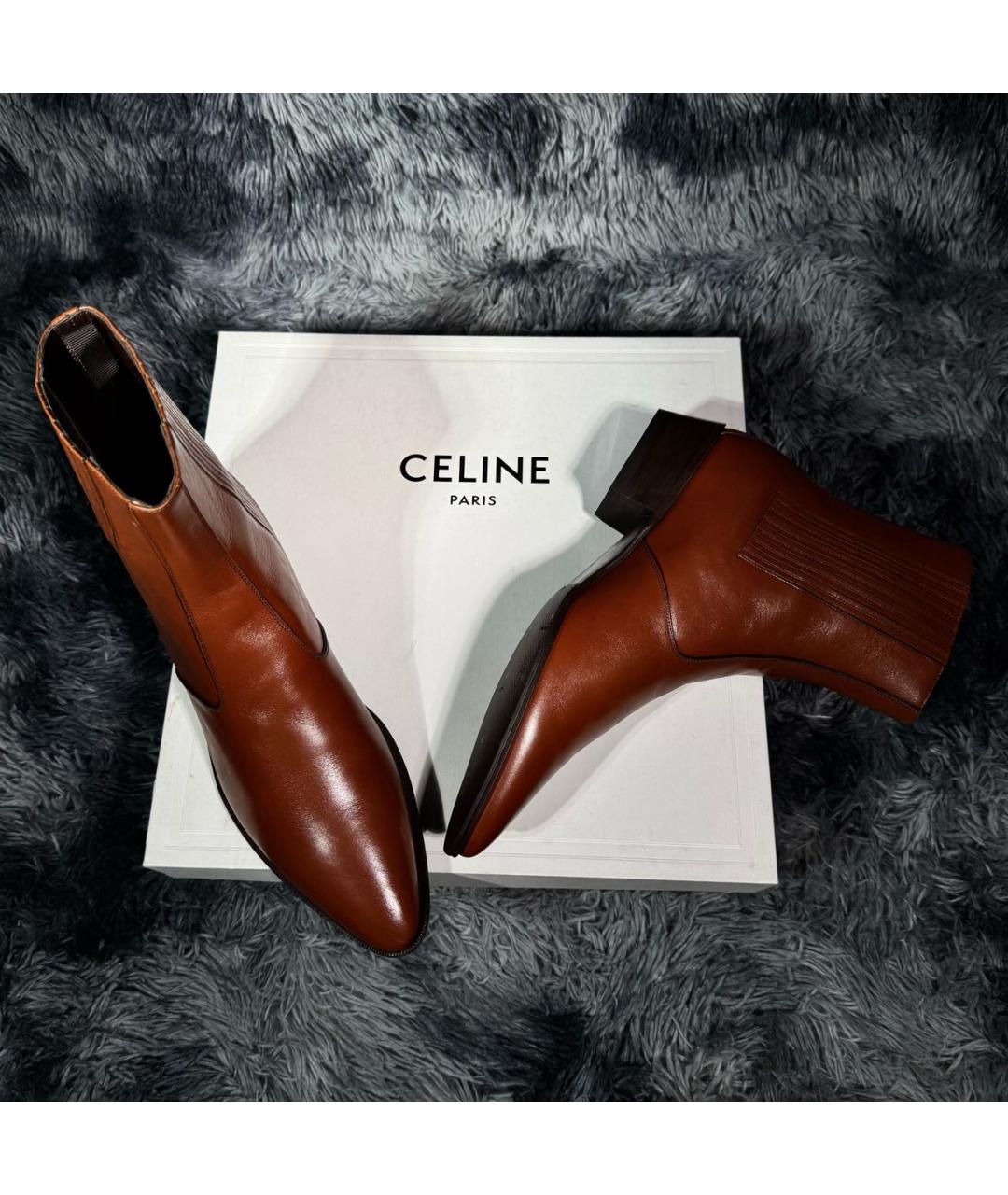CELINE Оранжевое кожаные высокие ботинки, фото 5