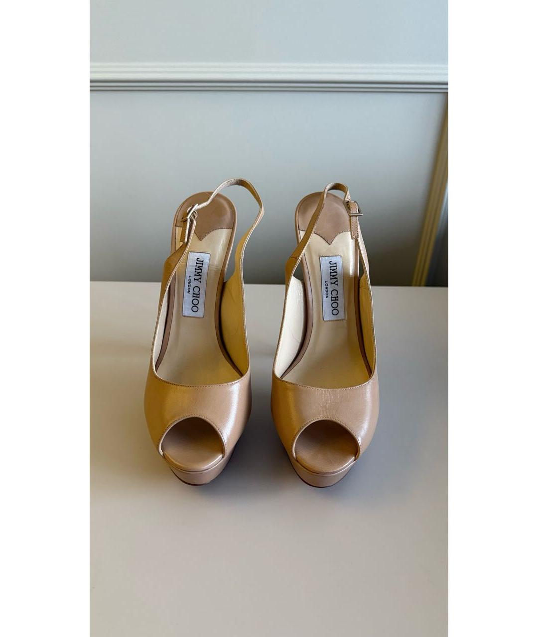 JIMMY CHOO Бежевые кожаные босоножки, фото 2