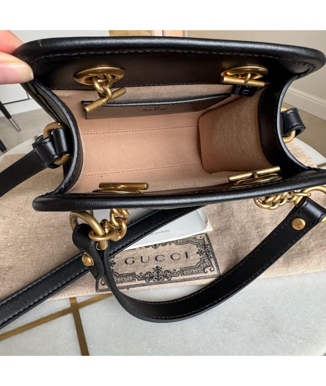 GUCCI Черная кожаная сумка с короткими ручками, фото 6