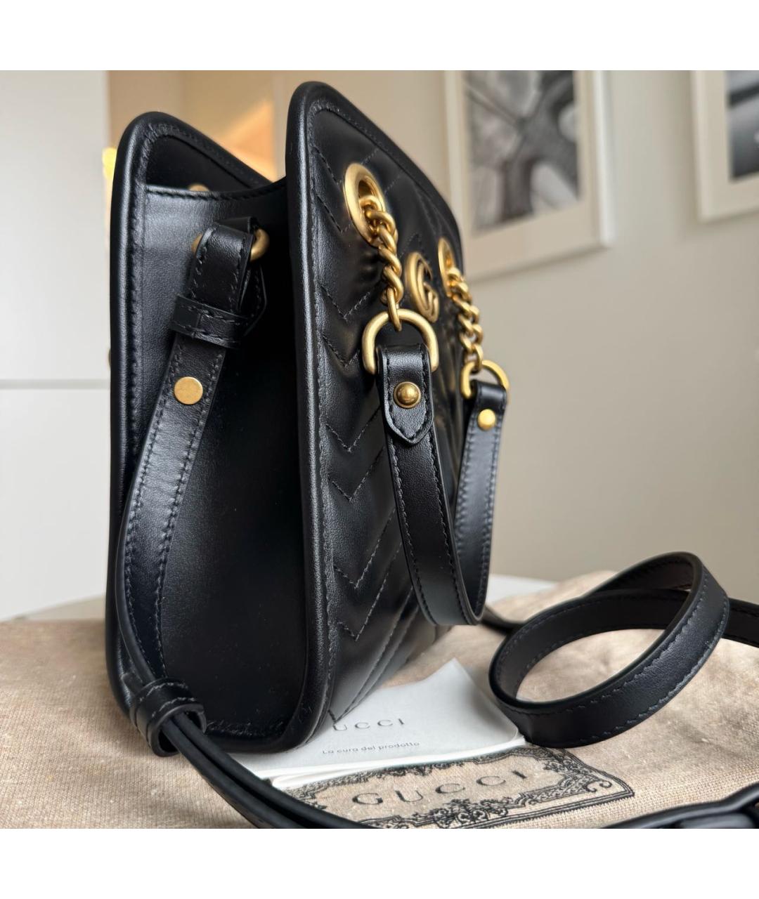 GUCCI Черная кожаная сумка с короткими ручками, фото 5