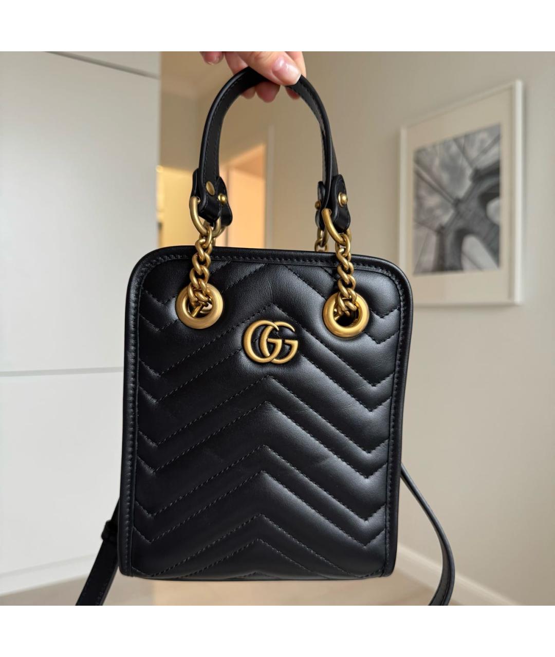 GUCCI Черная кожаная сумка с короткими ручками, фото 8