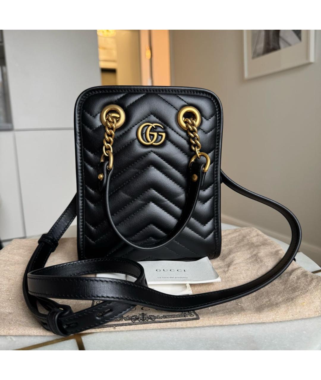 GUCCI Черная кожаная сумка с короткими ручками, фото 2