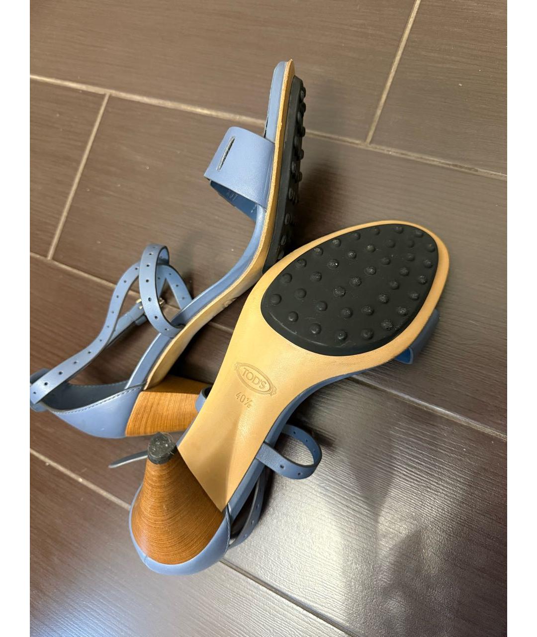 TOD'S Голубые кожаные босоножки, фото 5