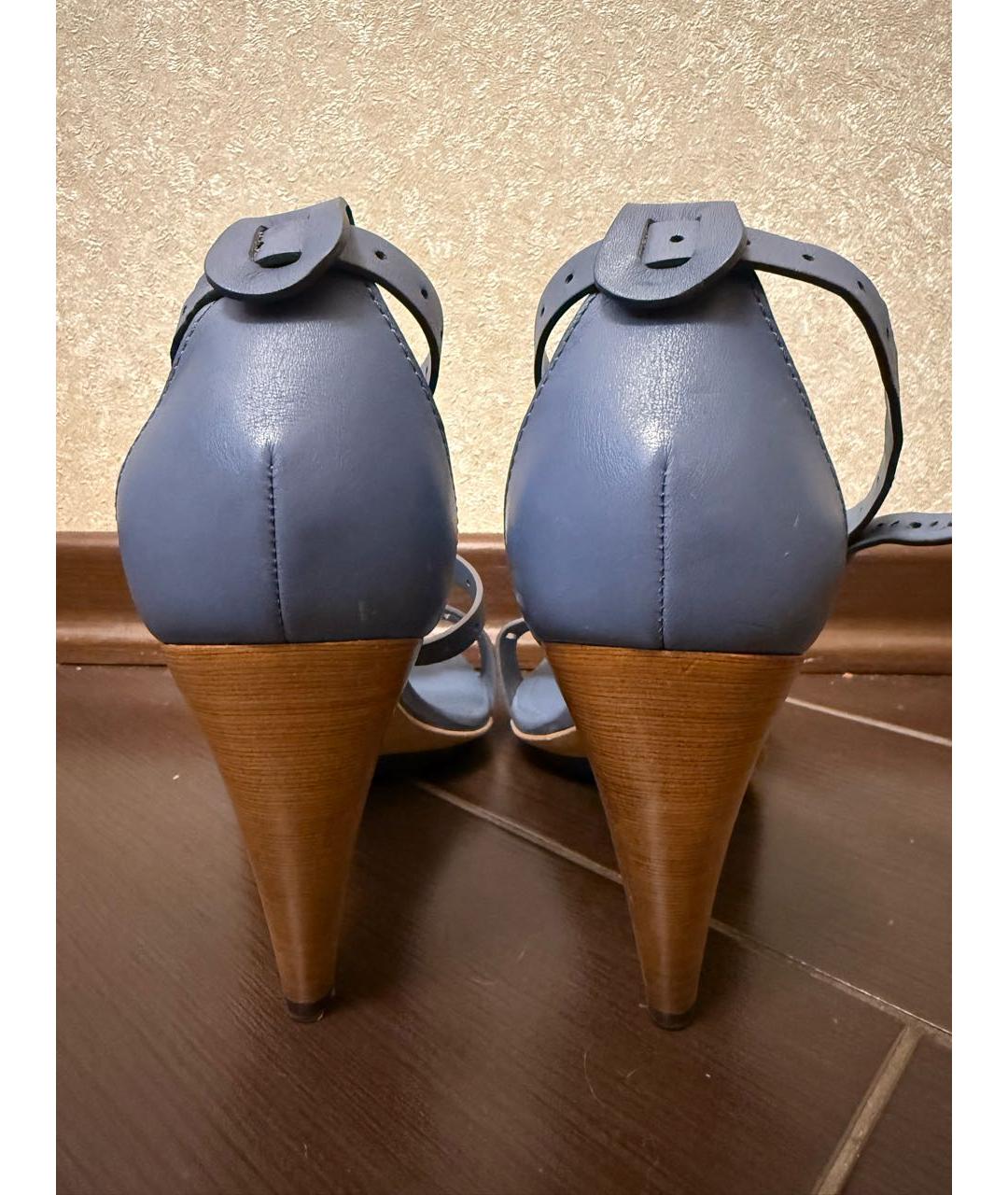 TOD'S Голубые кожаные босоножки, фото 4