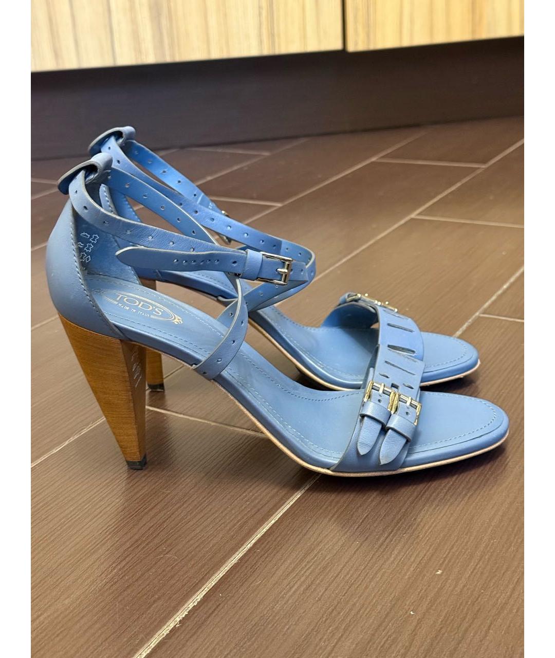 TOD'S Голубые кожаные босоножки, фото 6