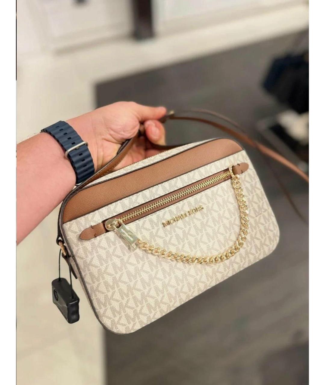MICHAEL KORS Бежевая кожаная сумка через плечо, фото 5