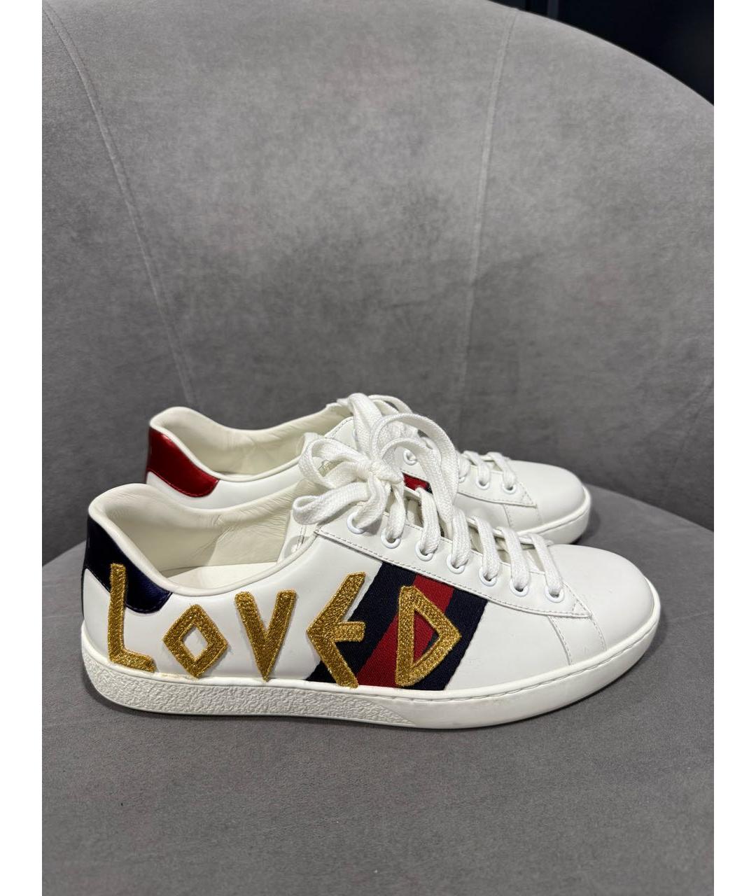 GUCCI Белые кожаные кеды, фото 6