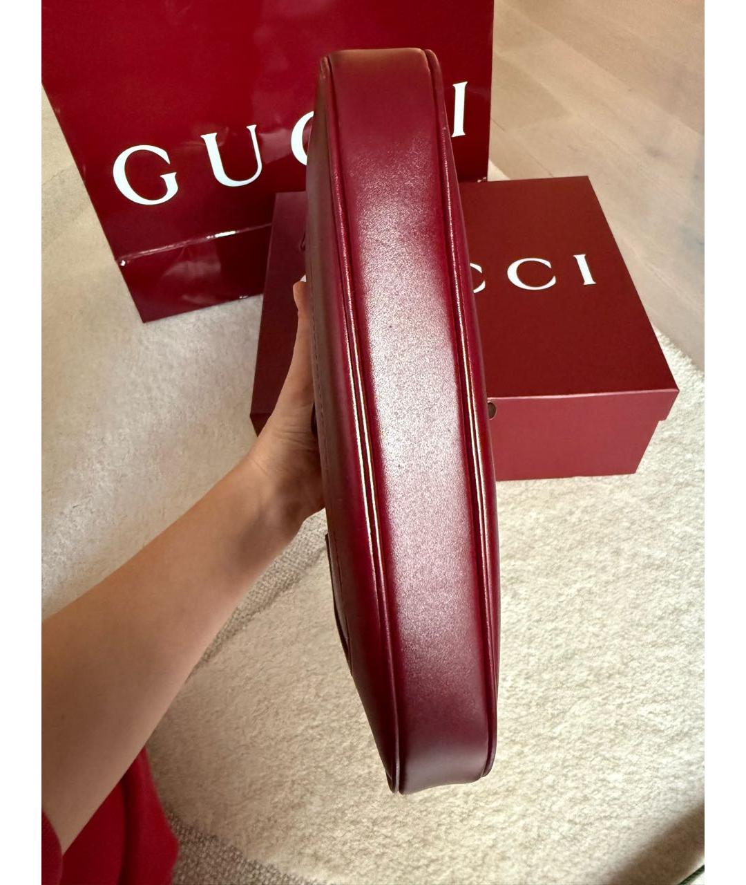 GUCCI Бордовая кожаная сумка с короткими ручками, фото 6
