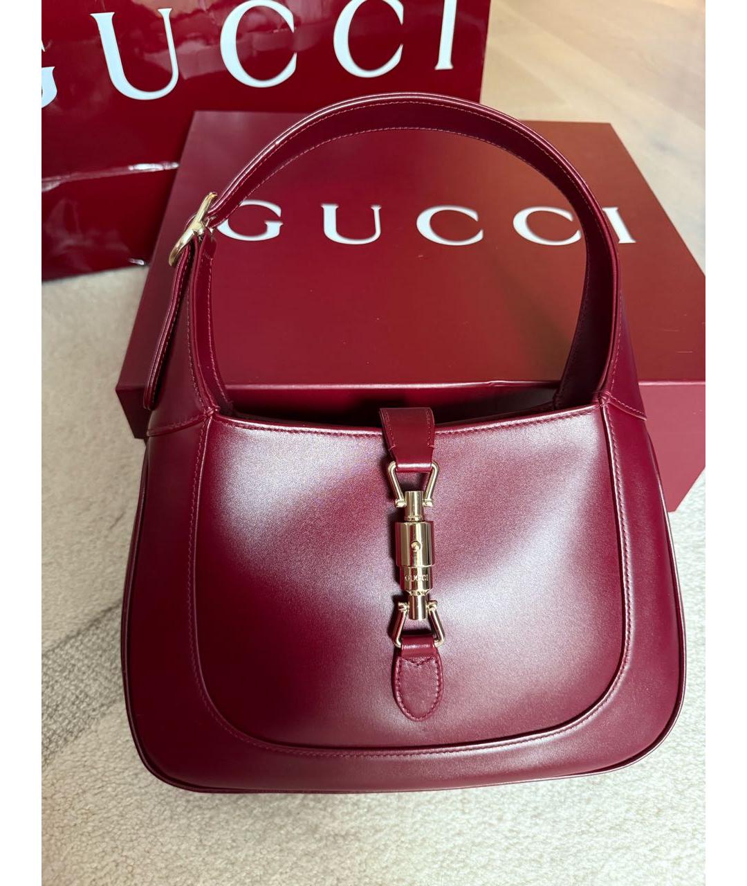 GUCCI Бордовая кожаная сумка с короткими ручками, фото 2