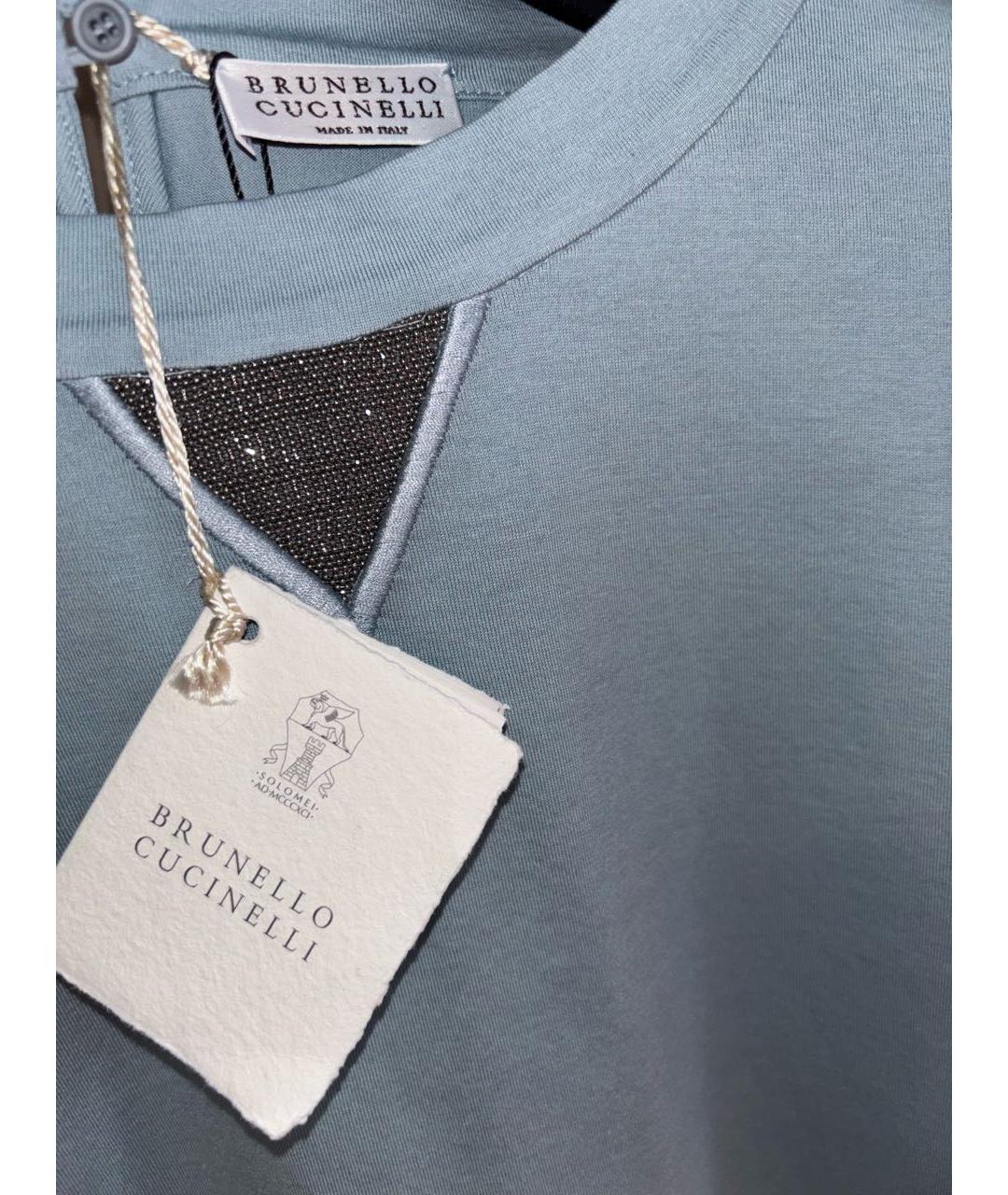 BRUNELLO CUCINELLI Голубая хлопковая футболка, фото 3