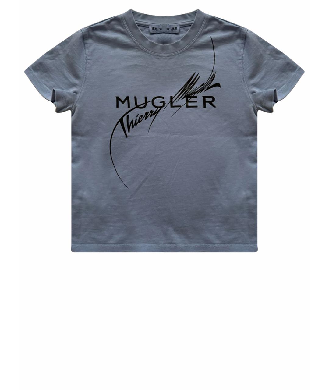 MUGLER Голубая хлопковая футболка, фото 1