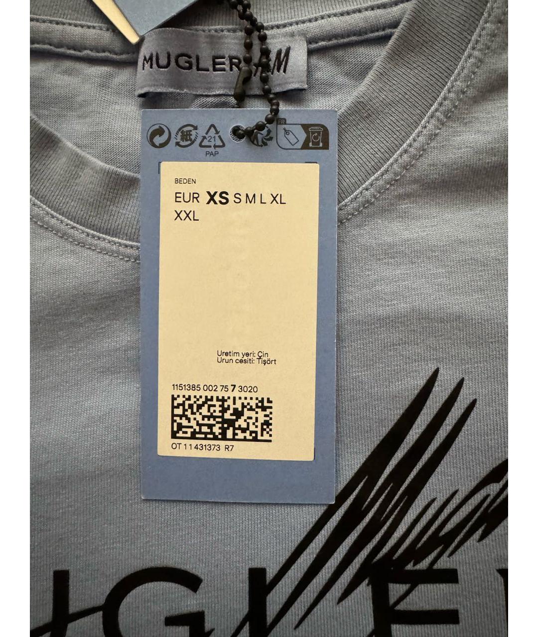 MUGLER Голубая хлопковая футболка, фото 5