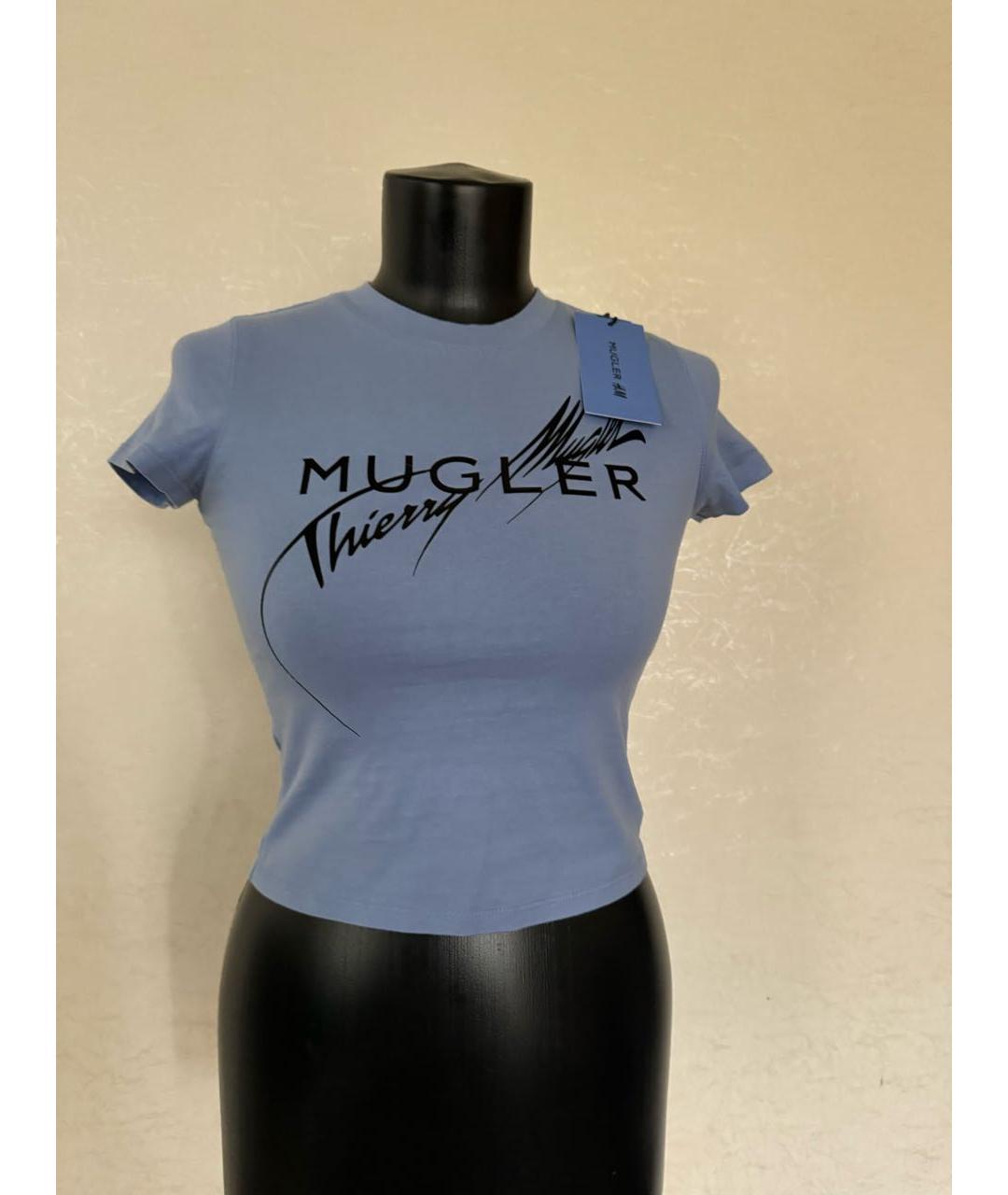 MUGLER Голубая хлопковая футболка, фото 7