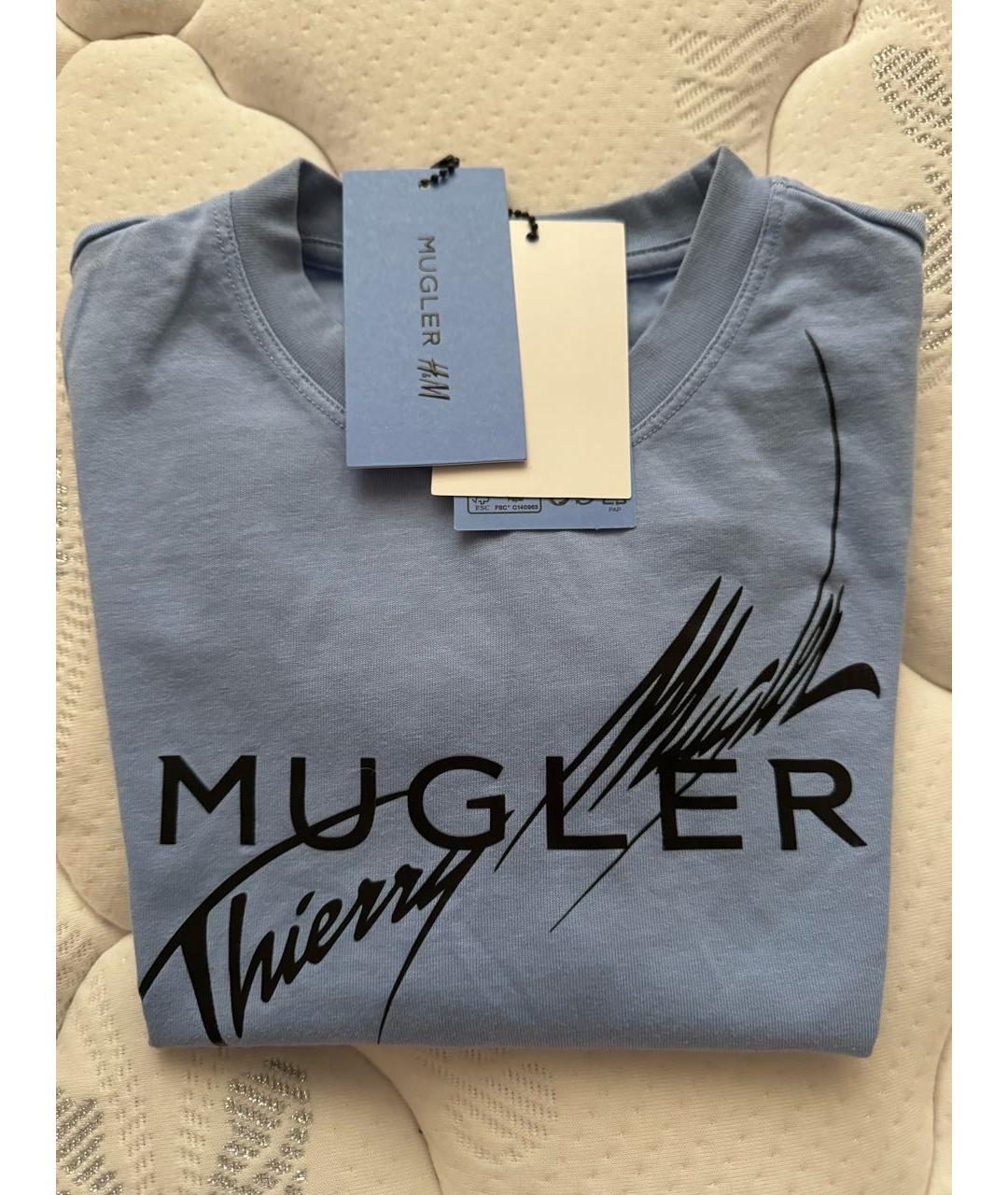 MUGLER Голубая хлопковая футболка, фото 3