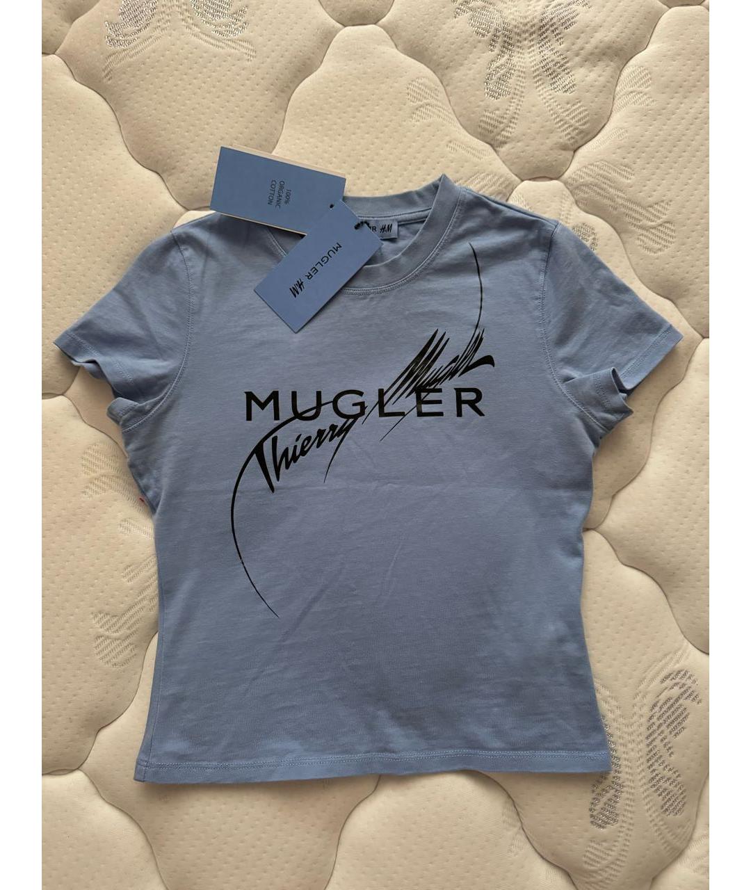 MUGLER Голубая хлопковая футболка, фото 6