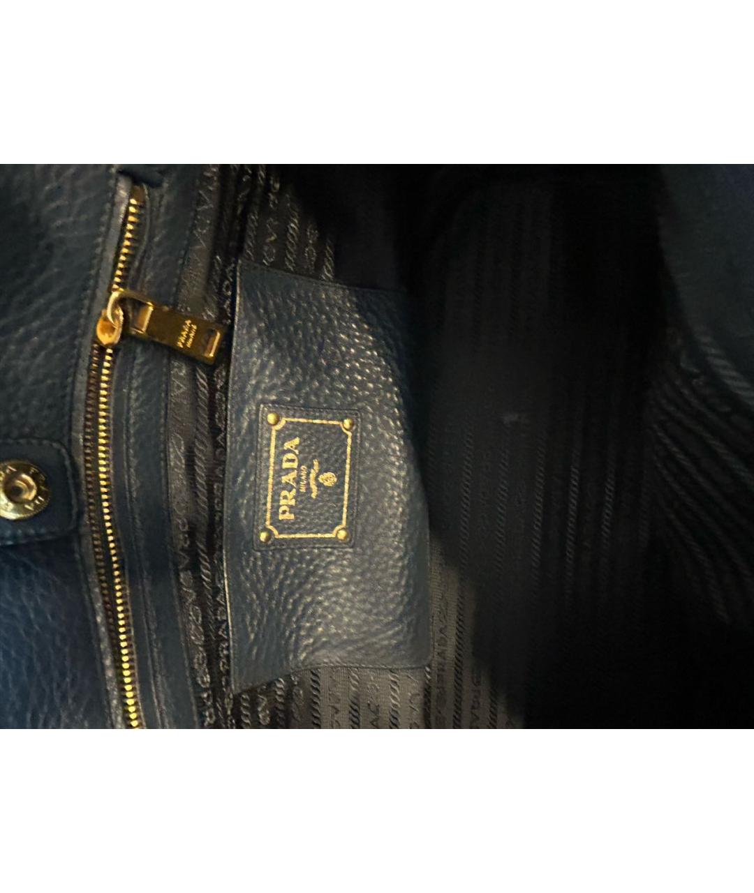 PRADA Темно-синяя кожаная сумка тоут, фото 4