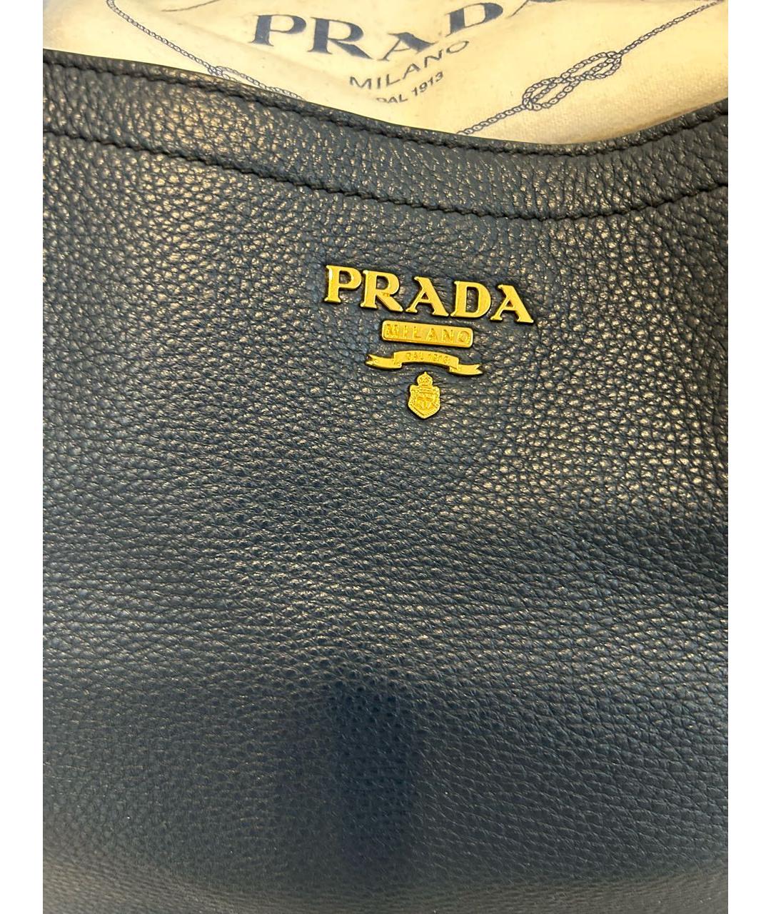 PRADA Темно-синяя кожаная сумка тоут, фото 3