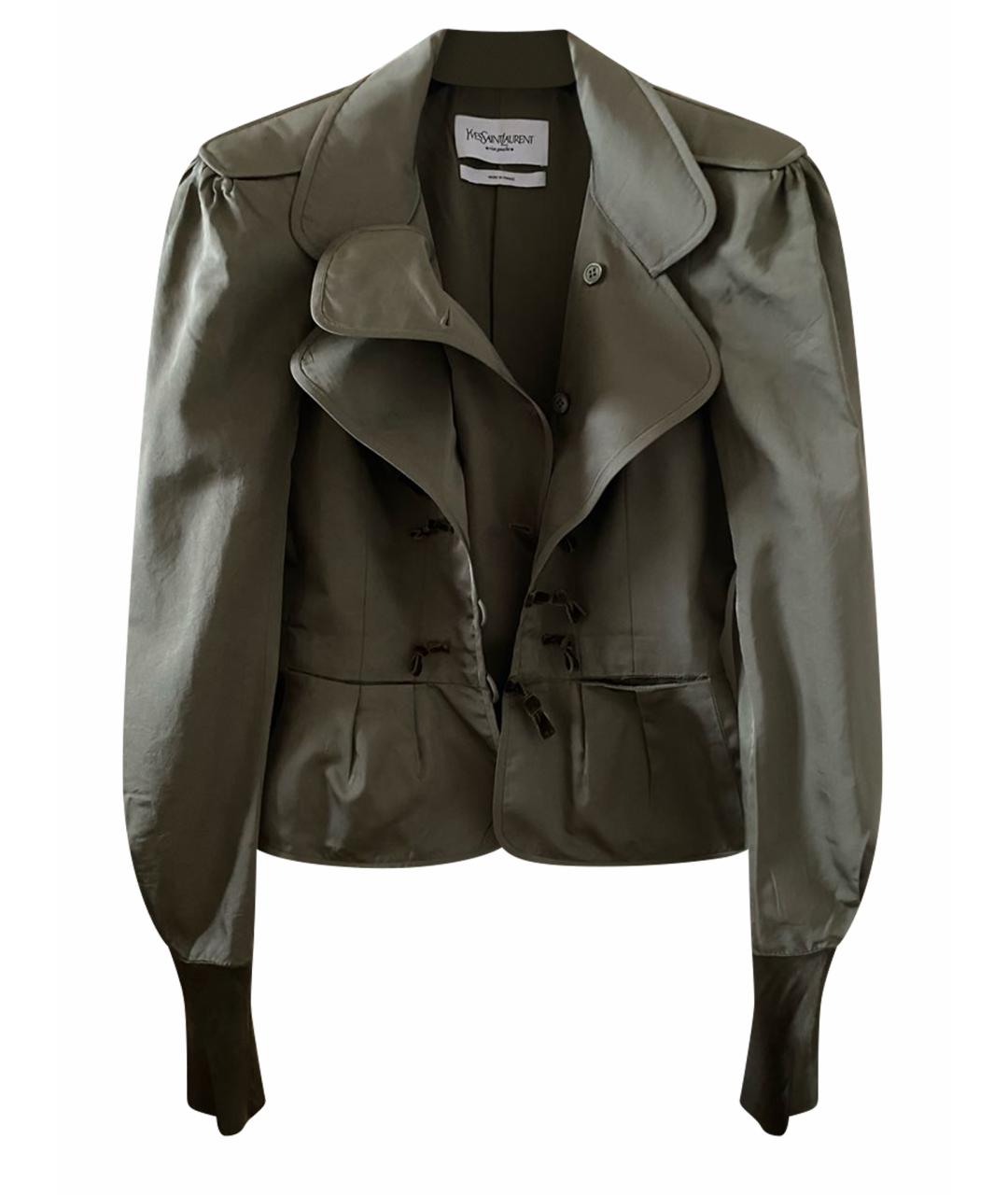 YVES SAINT LAURENT VINTAGE Хаки шелковая куртка, фото 1