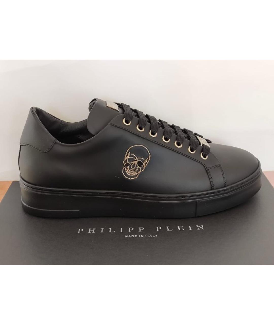 PHILIPP PLEIN Черные кожаные низкие кроссовки / кеды, фото 5