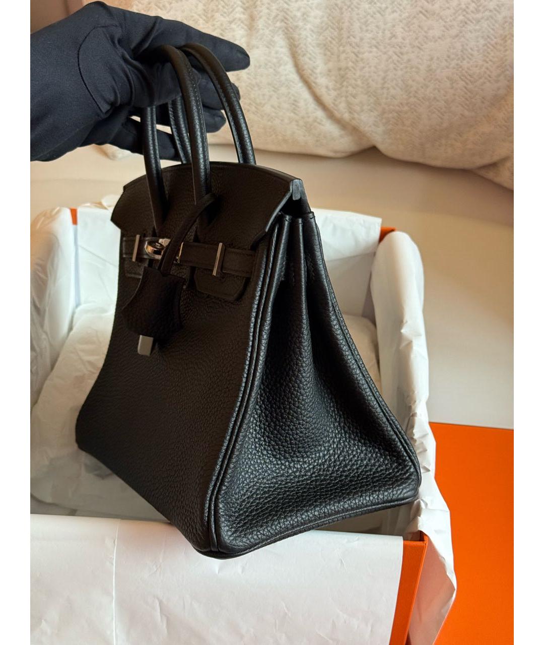 HERMES Черная кожаная сумка тоут, фото 4
