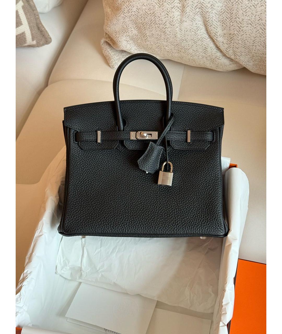 HERMES Черная кожаная сумка тоут, фото 6