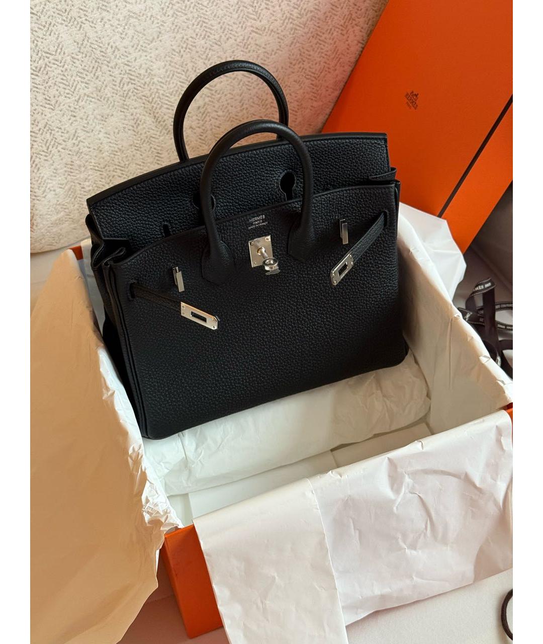 HERMES Черная кожаная сумка тоут, фото 2