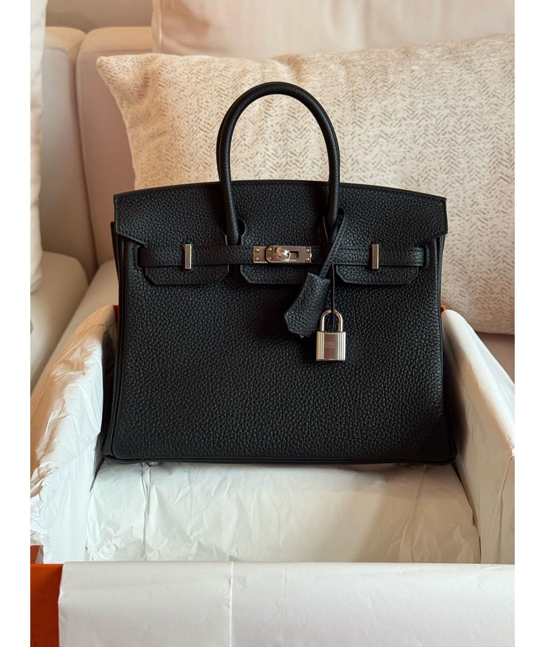 HERMES Черная кожаная сумка тоут, фото 5
