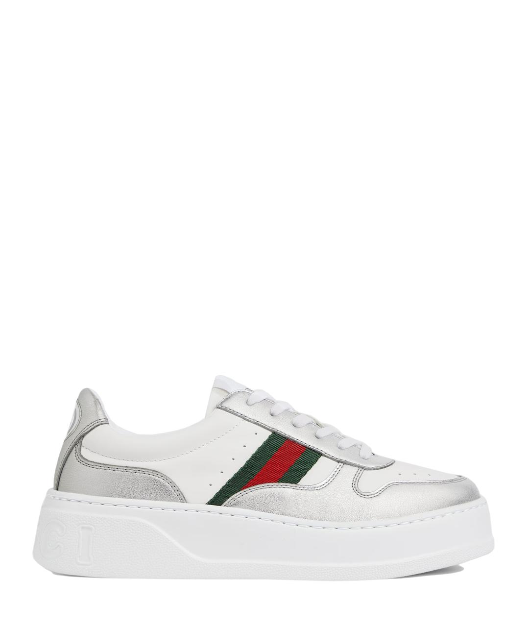 GUCCI Серебряные кожаные кеды, фото 1
