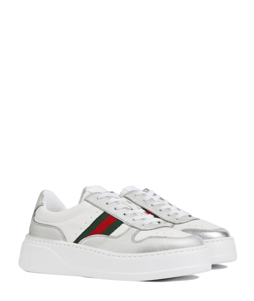 GUCCI Серебряные кожаные кеды, фото 2