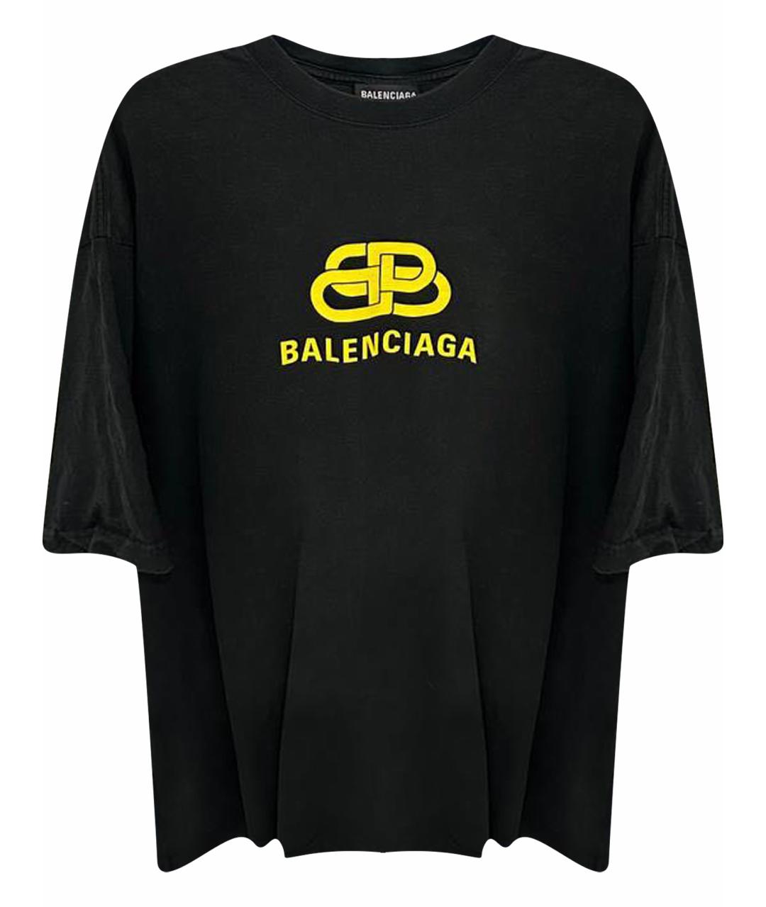 BALENCIAGA Черная хлопко-леновая футболка, фото 1