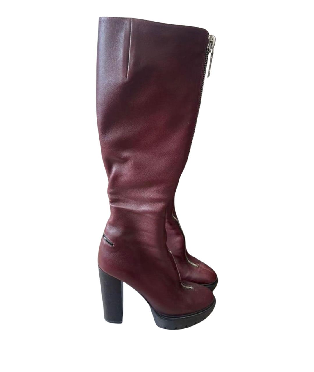KENZO Бордовые кожаные сапоги, фото 1