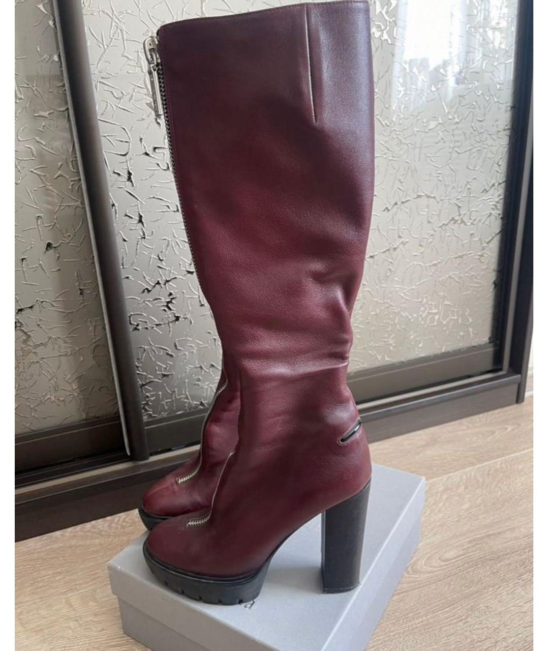 KENZO Бордовые кожаные сапоги, фото 8