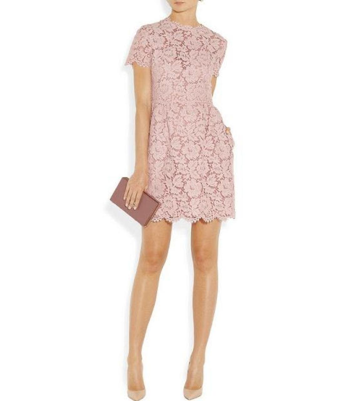 VALENTINO Розовое кружевное коктейльное платье, фото 5