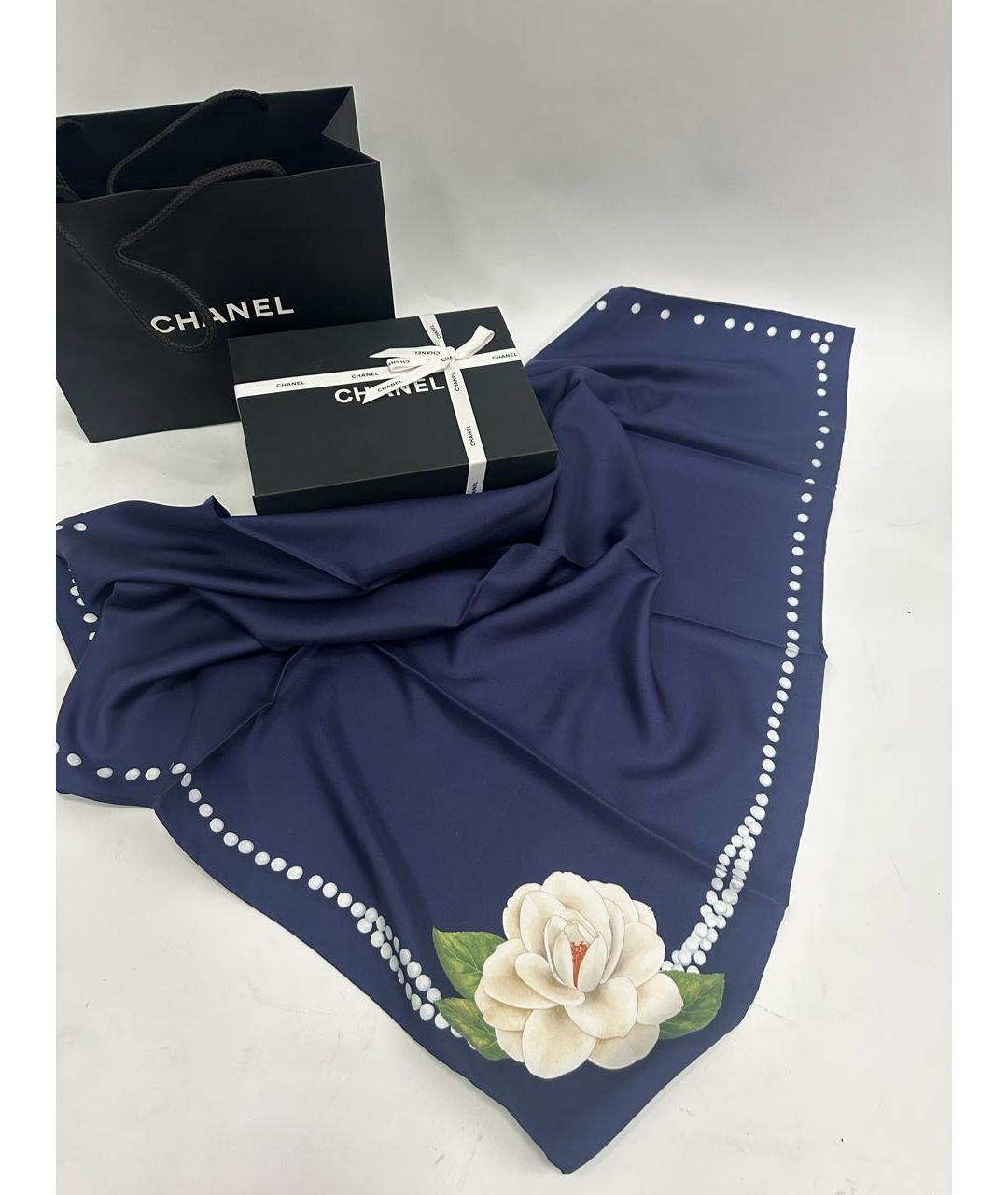 CHANEL Синий шелковый платок, фото 6