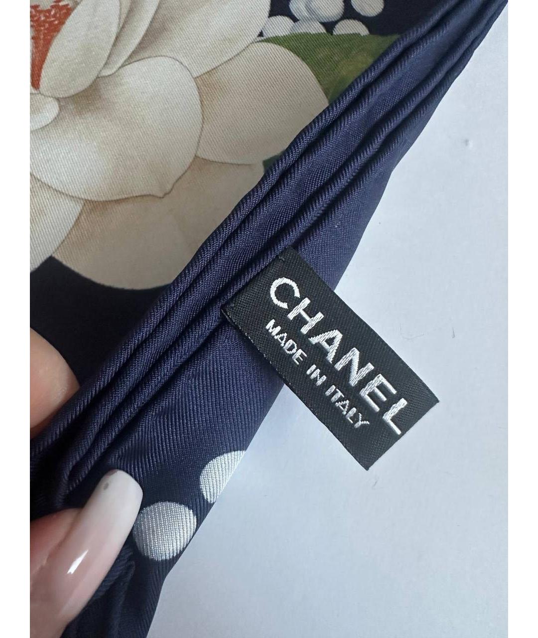 CHANEL Синий шелковый платок, фото 3