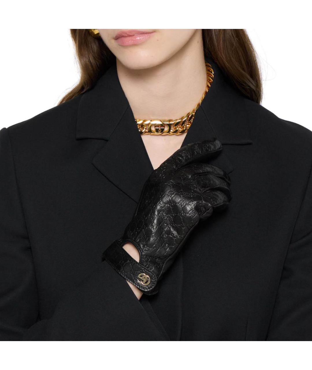 GUCCI Черные кожаные перчатки, фото 3