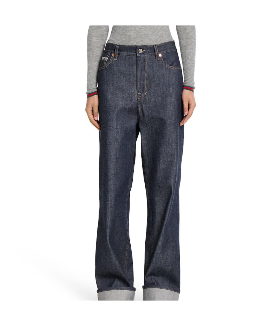 GUCCI Голубые хлопковые прямые джинсы, фото 3