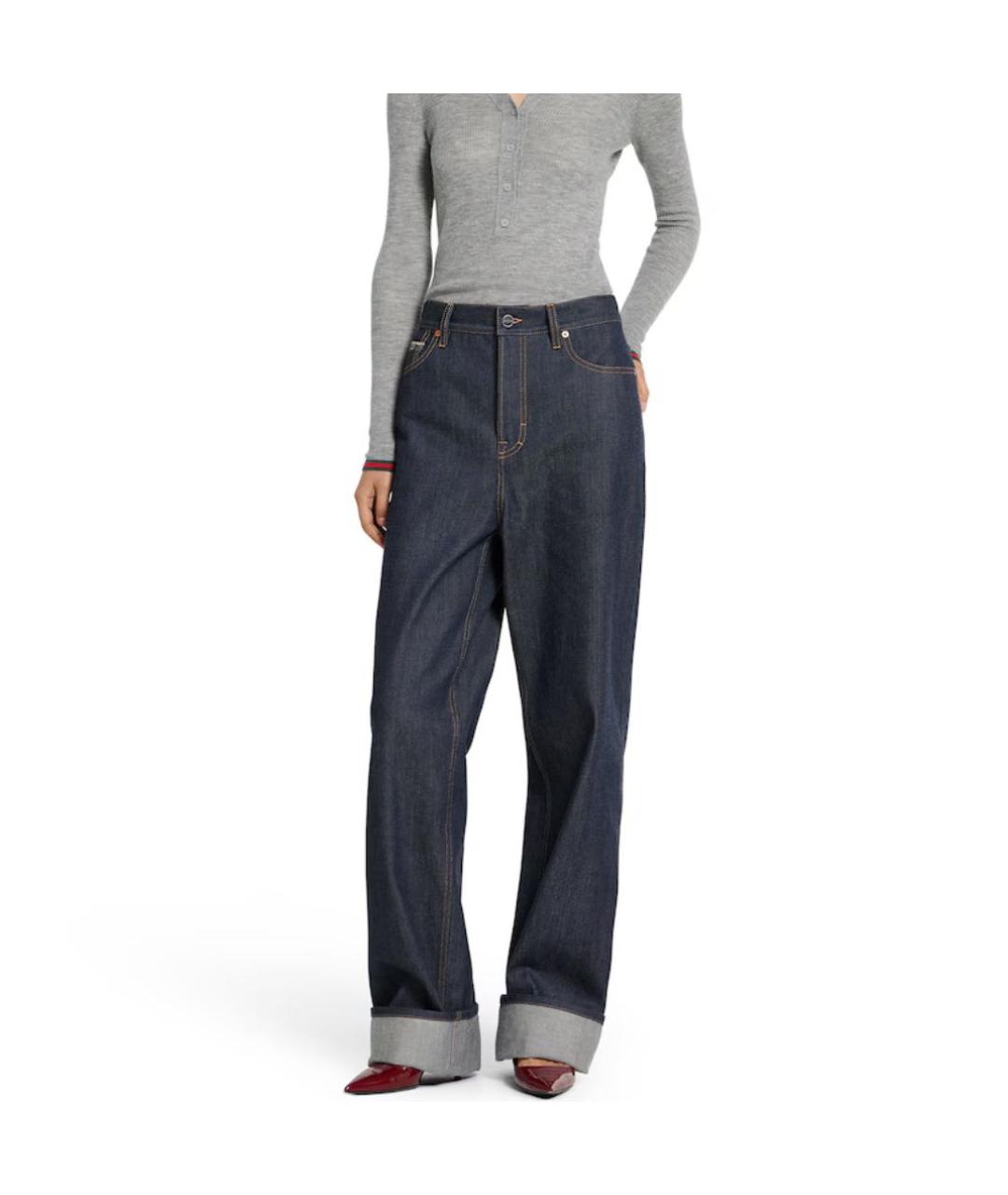 GUCCI Голубые хлопковые прямые джинсы, фото 2
