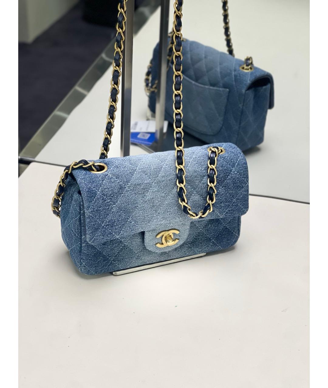 CHANEL Голубая деним сумка через плечо, фото 3