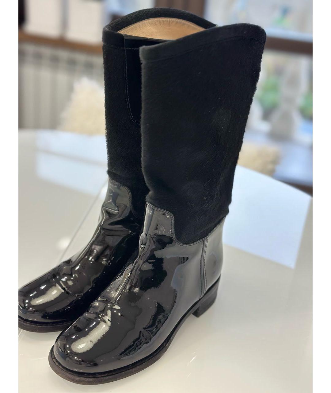 CHANEL Черные сапоги из лакированной кожи, фото 4