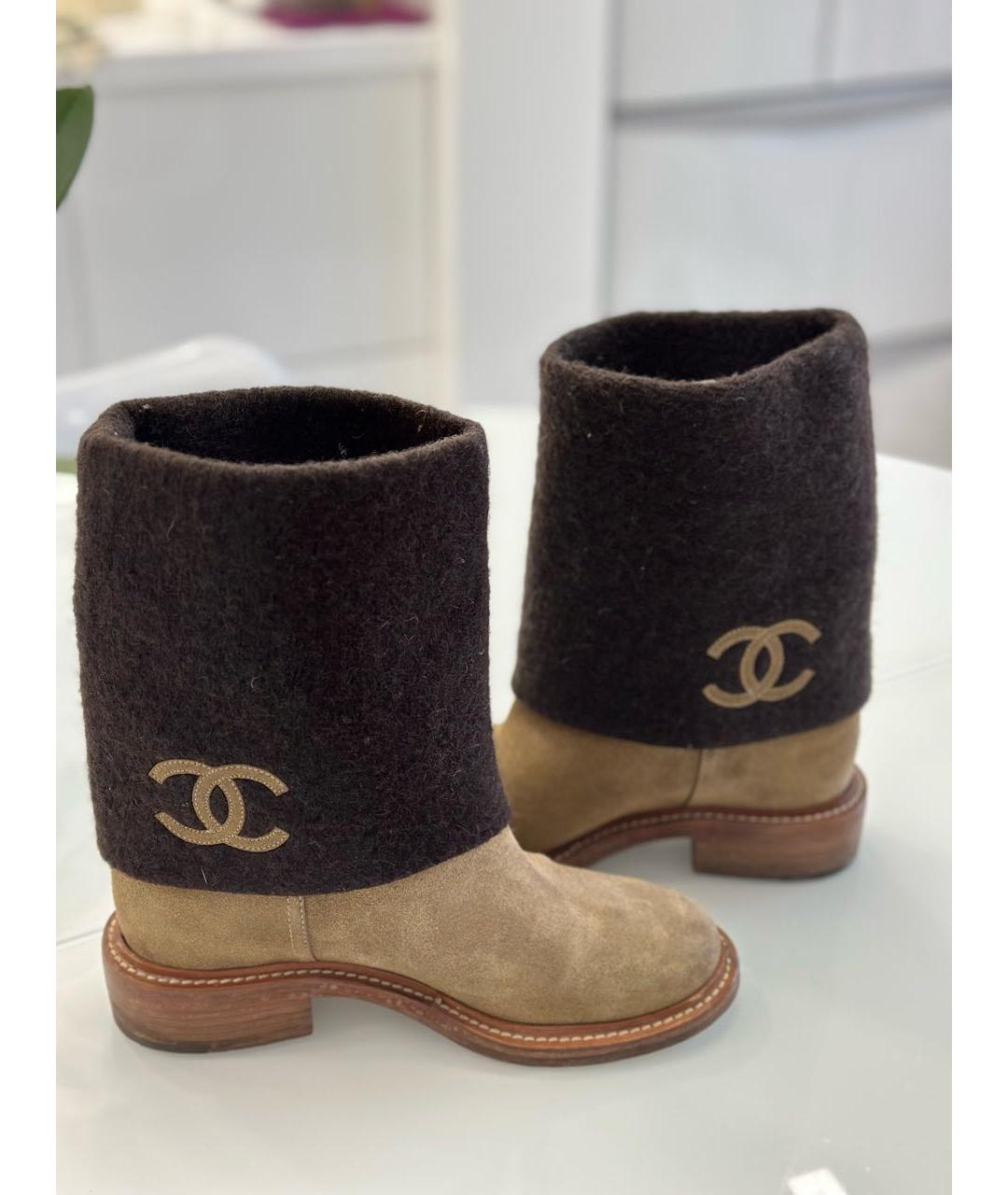 CHANEL Бежевые замшевые сапоги, фото 5