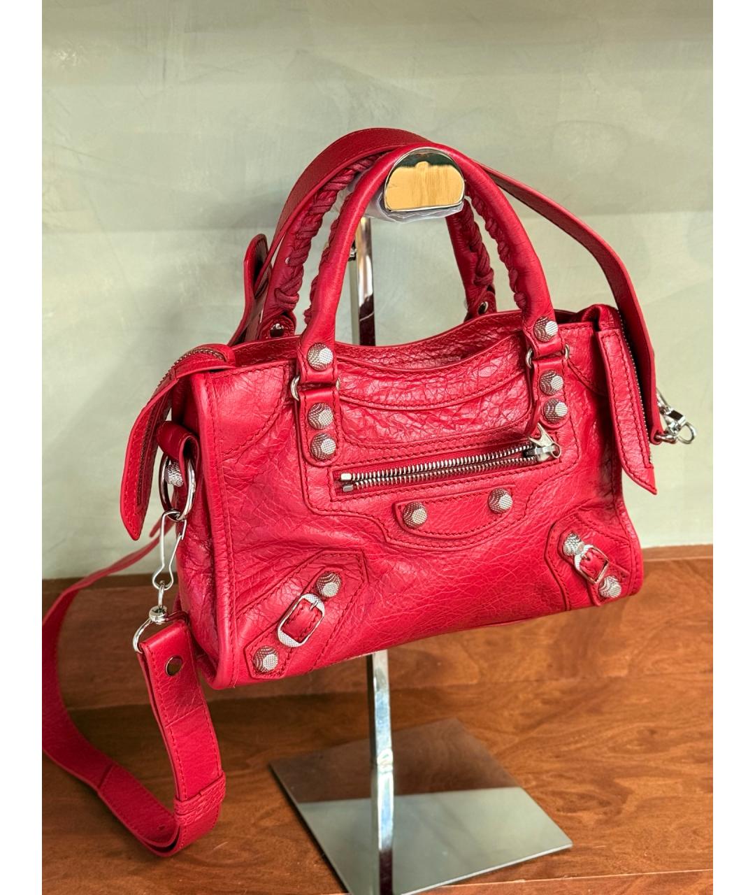 BALENCIAGA Красная кожаная сумка через плечо, фото 3