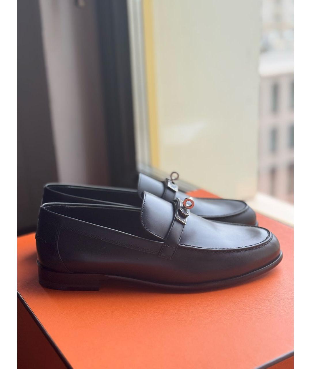 HERMES Черные кожаные лоферы, фото 6