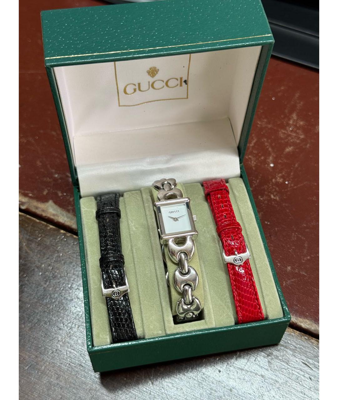 GUCCI Серебряные кожаные часы, фото 8