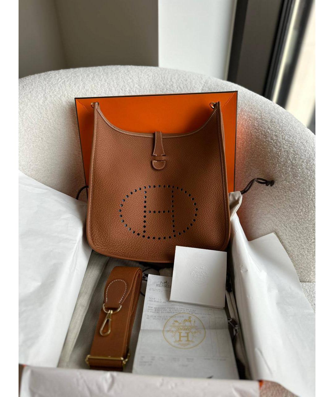 HERMES Коричневая кожаная сумка через плечо, фото 4