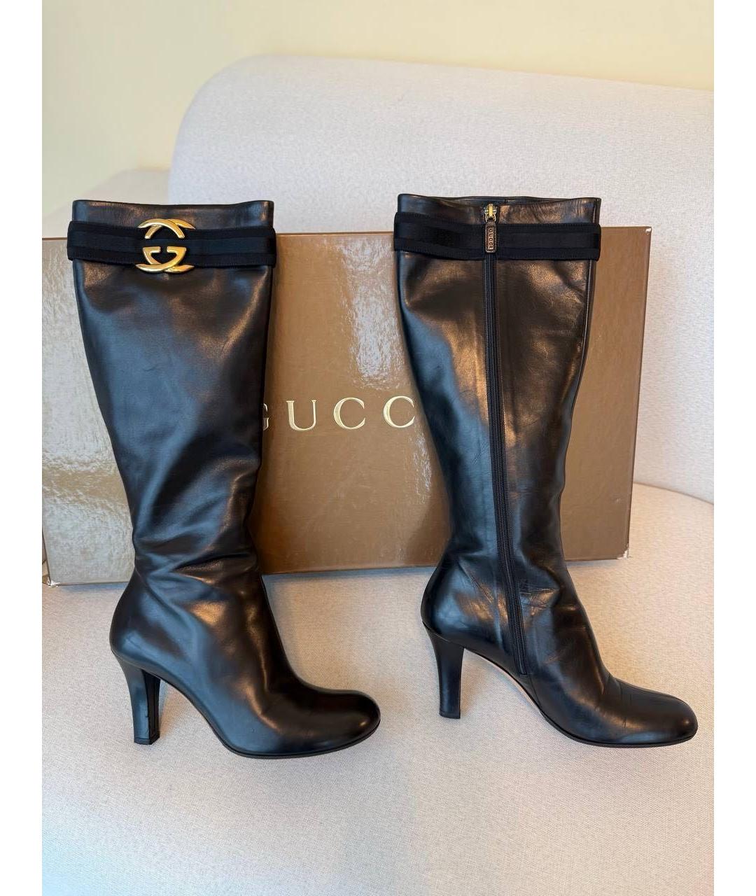 GUCCI Черные кожаные сапоги, фото 6